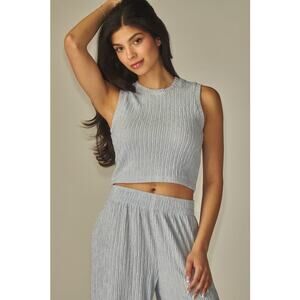 LOVE POEM SET Crinkled Rhinestone Embellished Crop Top *L & Wide Leg Pants *S